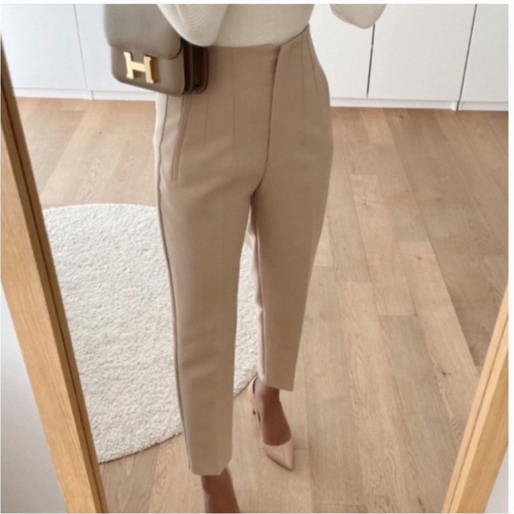ZARA CAMEL BROWN PLEATED HIGH WAIST ANKLE TROUSERS PANTS